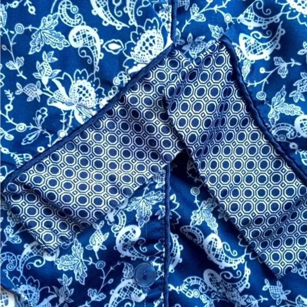 VTG Miss Elaine Pajama Set Women’s Small Blue Floral Long Sleeve Button Front